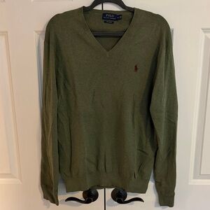 Polo by Ralph Lauren Cotton Olive V-Neck Sweater